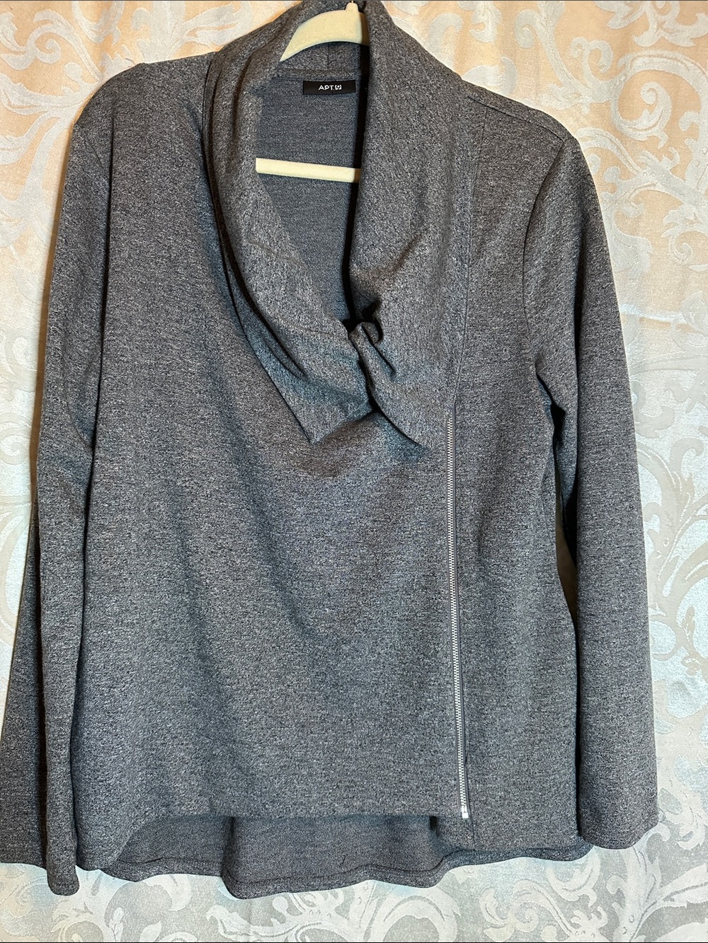 Apt. 9 Women's Dark Gray Knit Cowl Neck Sweater with Asymmetrical Zip
